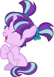 Size: 5036x7132 | Tagged: safe, artist:pink1ejack, starlight glimmer, pony, unicorn, the cutie re-mark, absurd resolution, clapping, cute, eyes closed, female, filly, filly starlight glimmer, glimmerbetes, hair ribbon, happy, open mouth, pigtails, simple background, sitting, smiling, solo, transparent background, underhoof, vector, younger