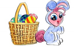 Size: 1280x826 | Tagged: safe, artist:warpwarp1929, pinkie pie, earth pony, pony, g4, animal costume, basket, bunny costume, clothes, costume, cute, diapinkes, easter, easter egg, egg, female, solo
