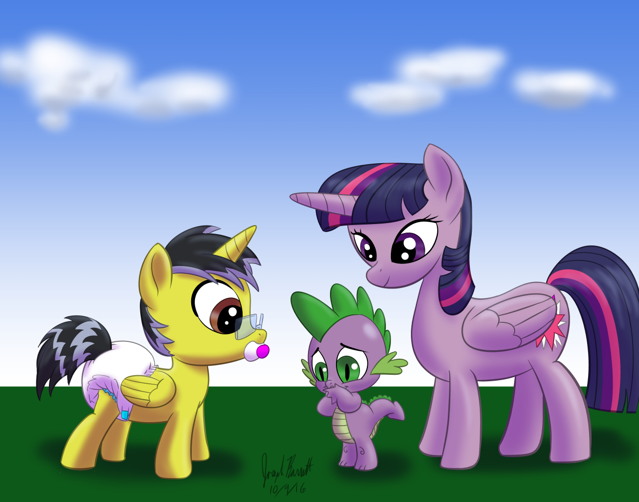#1337510 - safe, artist:warpwarp1929, spike, twilight sparkle, oc ...
