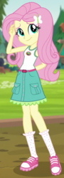 Size: 295x818 | Tagged: safe, screencap, fluttershy, equestria girls, g4, my little pony equestria girls: legend of everfree, clothes, cropped, cute, female, shorts, smiling, solo