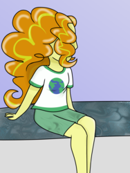 Size: 1800x2400 | Tagged: safe, artist:berrypunchrules, adagio dazzle, captain planet, equestria girls, g4, clothes, female, hair over eyes, shorts, sitting, solo