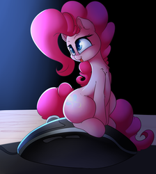 Size: 2600x2900 | Tagged: safe, artist:madacon, pinkie pie, earth pony, pony, g4, computer mouse, cute, diapinkes, female, high res, micro, sitting, smiling, solo, those ponies are little, tongue out