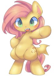 Size: 848x1200 | Tagged: safe, artist:mosamosa_n, fluttershy, bat pony, pony, g4, bipedal, butt wings, female, flutterbat, looking at you, race swap, simple background, solo, white background