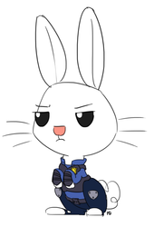 Size: 1280x1878 | Tagged: safe, artist:pabbley, angel bunny, g4, clothes, costume, disney, judy hopps, male, simple background, solo, white background, zootopia