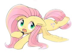 Size: 1024x768 | Tagged: safe, artist:30clock, fluttershy, pony, g4, cookie, cute, female, floppy ears, food, hoof hold, looking away, open mouth, oreo, prone, shyabetes, simple background, solo, spread wings, white background