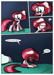 Size: 1280x1780 | Tagged: safe, artist:joeywaggoner, pony, the clone that got away, bed, comic, diane, glasses, mood whiplash, pillow, redesign, sad, solo