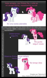 Size: 698x1145 | Tagged: safe, artist:tabrony23, pinkie pie, rarity, comic:ponys en photoshop, g4, breaking the fourth wall, comic, dialogue, photoshop, show accurate, spanish