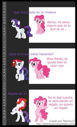 Size: 698x1145 | Tagged: safe, artist:tabrony23, pinkie pie, rarity, comic:ponys en photoshop, g4, breaking the fourth wall, comic, dialogue, photoshop, show accurate, spanish, translated in the comments