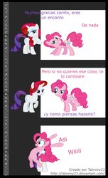 Size: 698x1145 | Tagged: safe, artist:tabrony23, pinkie pie, rarity, comic:ponys en photoshop, g4, breaking the fourth wall, comic, dialogue, photoshop, show accurate, spanish