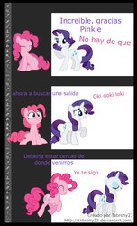 Size: 698x1145 | Tagged: safe, artist:tabrony23, pinkie pie, rarity, comic:ponys en photoshop, g4, breaking the fourth wall, comic, dialogue, photoshop, show accurate, spanish