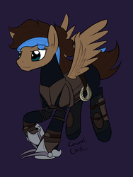 Size: 1200x1600 | Tagged: safe, artist:casualcolt, oc, oc only, oc:playthrough, pegasus, pony, armor, claws, leather, solo, thief