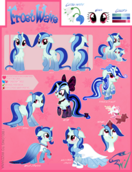 Size: 2600x3383 | Tagged: safe, artist:wizdiana, oc, oc only, oc:frost wave, clothes, dress, floppy ears, gala dress, goth, heart eyes, high res, rainbow power, rainbow power-ified, reference sheet, socks, wet mane, wingding eyes