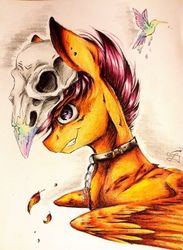 Size: 3045x4160 | Tagged: safe, artist:scootiegp, scootaloo, hummingbird, g4, chains, collar, high res, skull