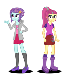 Size: 1024x1109 | Tagged: safe, artist:drawingaccount, sour sweet, sunny flare, equestria girls, g4, boots, clothes, duo, high heel boots, jacket, shoes, socks, vector