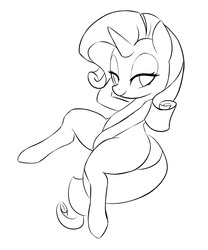 Size: 1280x1538 | Tagged: safe, artist:hidden-cat, rarity, pony, unicorn, g4, bipedal, female, horn, lidded eyes, looking at you, mare, monochrome, simple background, sketch, smiling, solo