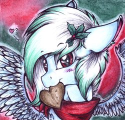 Size: 1024x984 | Tagged: safe, artist:scootiegp, oc, oc only, oc:greeny, pony, clothes, heart, holly, scarf, solo, traditional art