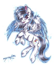 Size: 1024x1201 | Tagged: safe, artist:scootiegp, oc, oc only, oc:black line, pony, bracelet, ear piercing, jewelry, piercing, simple background, solo, traditional art, white background