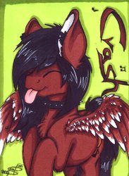 Size: 1024x1397 | Tagged: safe, artist:scootiegp, oc, oc only, oc:crash, pegasus, pony, collar, solo, tongue out, traditional art