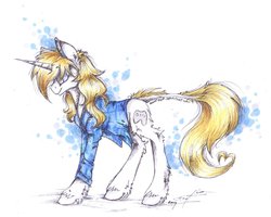 Size: 1024x818 | Tagged: safe, artist:scootiegp, oc, oc only, oc:aron, pony, simple background, solo, traditional art, white background
