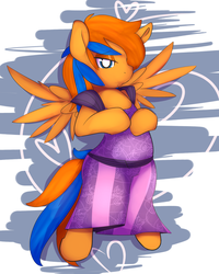 Size: 1280x1603 | Tagged: safe, artist:kryptchild, oc, oc only, oc:cold front, pony, bipedal, clothes, crossdressing, dress, eyeshadow, heart, looking at you, makeup, male, smiling, solo, stallion