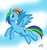 Size: 1024x1101 | Tagged: safe, artist:koku-chan, rainbow dash, pegasus, pony, g4, female, flying, signature, sky, solo, wondering