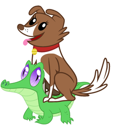 Size: 986x1067 | Tagged: safe, artist:red4567, gummy, winona, alligator, dog, g4, cute, dogs riding gators, duo, open mouth, pets riding pets, rider, riding, simple background, sitting, smiling, tongue out, white background, winona riding gummy