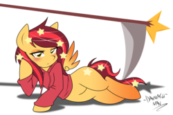 Size: 3323x2200 | Tagged: safe, artist:danmakuman, oc, oc only, oc:star seeker, earth pony, pony, blushing, clothes, commission, female, high res, hoodie, looking at you, mare, scythe, shadow, signature, solo, sweater