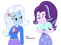 Size: 1024x748 | Tagged: safe, artist:iamsheila, starlight glimmer, trixie, equestria girls, g4, equestria girls-ified, female, lesbian, ship:startrix, shipping