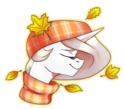 Size: 635x552 | Tagged: safe, artist:chibadeer, princess celestia, pony, princess molestia, g4, autumn, bust, clothes, eyes closed, female, leaf, mare, portrait, scarf, simple background, solo, transparent background