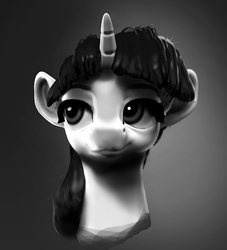 Size: 1528x1681 | Tagged: safe, artist:sceathlet, twilight sparkle, pony, unicorn, g4, bust, female, looking away, monochrome, portrait, simple background, smiling, solo