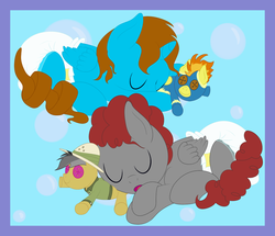 Size: 1371x1177 | Tagged: safe, artist:nitei, daring do, spitfire, oc, alicorn, pegasus, pony, g4, adult foal, alicorn oc, cute, diaper, diaper fetish, nap, non-baby in diaper, pegasus oc, plushie, poofy diaper, sleeping