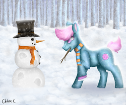 Size: 1024x858 | Tagged: safe, artist:chloechurnside, oc, oc only, earth pony, pony, male, snowman, solo, stallion