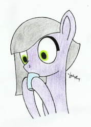 Size: 722x1012 | Tagged: safe, artist:yenchey, limestone pie, earth pony, pony, g4, big eyes, chocolate, cup, cute, female, food, hot chocolate, simple background, solo, traditional art