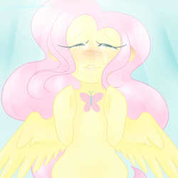 Size: 2000x2000 | Tagged: safe, artist:graceyriver, fluttershy, butterfly, pegasus, pony, g4, bright, crepuscular rays, eyes closed, female, high res, hoof hold, solo, spread wings, teary eyes, wings, wings down