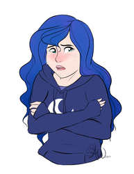 Size: 2197x2853 | Tagged: safe, artist:fairdahlia, princess luna, human, g4, clothes, crying, female, high res, hoodie, humanized, simple background, solo, white background