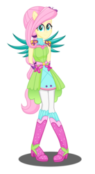 Size: 2816x5135 | Tagged: safe, artist:deannaphantom13, fluttershy, equestria girls, g4, my little pony equestria girls: legend of everfree, boots, clothes, crystal guardian, crystal wings, female, hasbro, hasbro studios, high heel boots, high res, ponied up, simple background, solo, super ponied up, transparent background, vector, wings