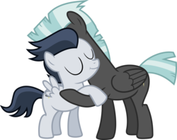 Size: 7640x6064 | Tagged: safe, artist:meandmyideas, artist:pink1ejack, rumble, thunderlane, pegasus, pony, g4, :t, absurd resolution, brotherly love, brothers, colt, cute, duo, eyes closed, hug, male, raised hoof, rumblebetes, sibling, sibling love, siblings, simple background, smiling, spread wings, stallion, transparent background, vector