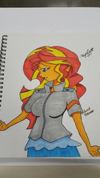 Size: 1080x1920 | Tagged: safe, artist:missmayaleanne, sunset shimmer, equestria girls, g4, my little pony equestria girls: friendship games, breasts, cleavage, female, simple background, solo, traditional art, what more is out there