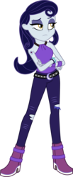 Size: 2388x5823 | Tagged: safe, artist:imperfectxiii, moonlight raven, equestria girls, g4, badass, boots, breasts, clothes, commission, crossed arms, equestria girls-ified, eyeshadow, female, goth, high heel boots, high res, looking away, makeup, pants, point commission, simple background, sleeveless, solo, tattoo, transparent background, vector