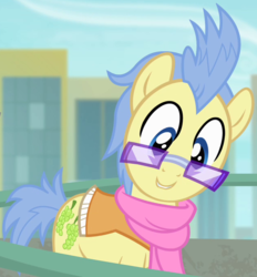 Size: 633x681 | Tagged: safe, screencap, winter wisp, earth pony, pony, g4, rarity takes manehattan, clothes, glasses, male, scarf, solo, stallion