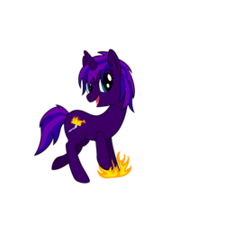 Size: 2000x2000 | Tagged: safe, artist:tihan, oc, oc only, oc:tihan, pony, unicorn, .svg available, female, fire, high res, purple, raised hoof, simple background, smiling, solo, svg, transparent background, vector