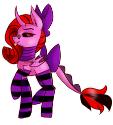 Size: 2165x2406 | Tagged: safe, artist:oreomonsterr, oc, oc only, oc:lilith (oreomonsterr), demon pony, pony, bow, clothes, glasses, high res, looking at you, socks, solo, striped socks, tongue out