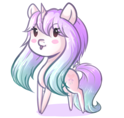 Size: 1280x1215 | Tagged: safe, artist:fluffymaiden, oc, oc only, oc:reverie, pony, unicorn, blushing, chibi, female, mare, simple background, solo, tongue out, white background