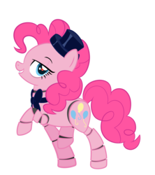 Size: 2000x2250 | Tagged: safe, artist:strangerdragos, pinkie pie, pony, robot, robot pony, g4, animatronic, bowtie, crossover, female, five nights at freddy's, hat, high res, raised hoof, simple background, solo, top hat, transparent background