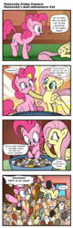 Size: 617x1920 | Tagged: safe, artist:pencils, fluttershy, pinkie pie, earth pony, hamster, pegasus, pony, comic:fluttershy's anti-adventures, g4, :3, anus, comic, dialogue, duo, female, fluttershy's cottage, frown, hoof in mouth, in mouth, jumping, leaning, mare, muffled words, nudity, open mouth, pile, prone, puffy cheeks, raised hoof, simplistic anus, slice of life, smiling, underhoof, wide eyes