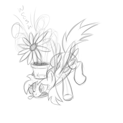 Size: 500x500 | Tagged: safe, artist:gloomygoomba, derpy hooves, pegasus, pony, g4, female, flower pot, mare, monochrome, sketch, solo, tongue out