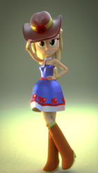 Size: 1080x1920 | Tagged: safe, artist:efk-san, applejack, equestria girls, g4, 3d, bare shoulders, blender, boots, bracelet, clothes, cowboy boots, cowboy hat, dress, fall formal outfits, female, hat, jewelry, sleeveless, solo, strapless