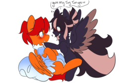 Size: 1280x853 | Tagged: safe, artist:silverknight27, oc, oc only, oc:goldenfox, oc:silver rose, pegasus, pony, blushing, chest fluff, clothes, crossdressing, dress, fluffy, male, simple background, spread wings, stallion, straight, transparent background, wingboner