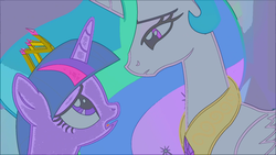 Size: 1920x1080 | Tagged: safe, edit, edited screencap, screencap, princess celestia, twilight sparkle, alicorn, pony, g4, twilight's kingdom, twilight sparkle (alicorn), you'll play your part