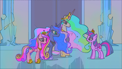 Size: 1920x1080 | Tagged: safe, edit, edited screencap, screencap, princess cadance, princess celestia, princess luna, twilight sparkle, alicorn, pony, g4, twilight's kingdom, alicorn tetrarchy, twilight sparkle (alicorn)